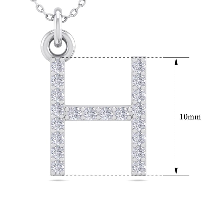 Letter H Diamond Initial Necklace In 14 Karat White Gold With 20 Diamonds