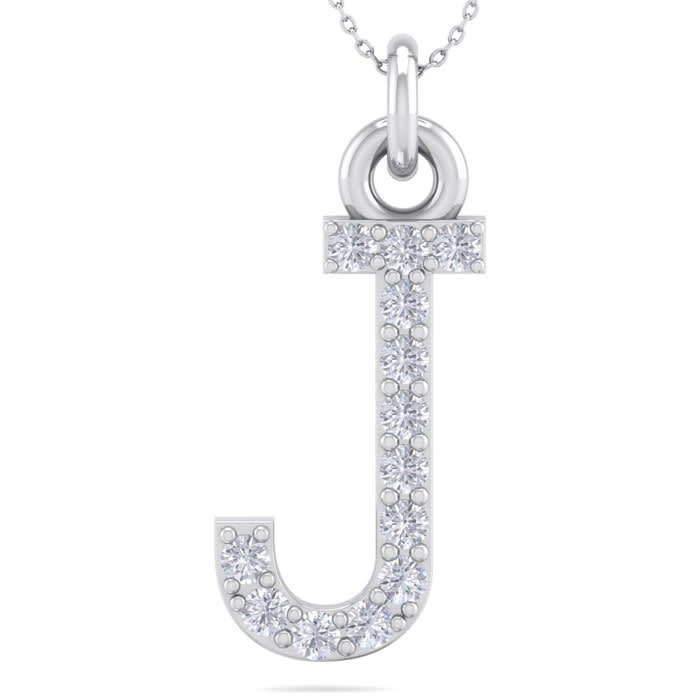 Letter J Diamond Initial Necklace In 14 Karat White Gold With 13 Diamonds