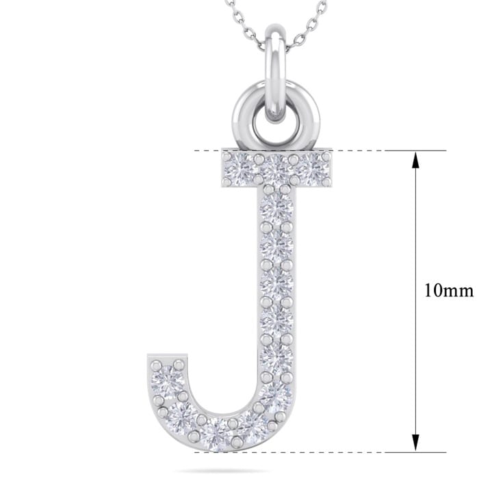 Letter J Diamond Initial Necklace In 14 Karat White Gold With 13 Diamonds