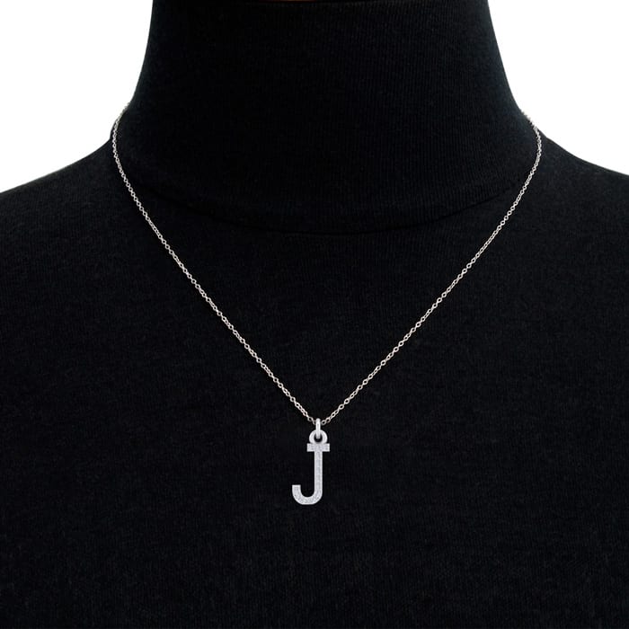 Letter J Diamond Initial Necklace In 14 Karat White Gold With 13 Diamonds