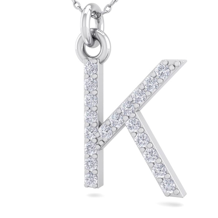 Letter K Diamond Initial Necklace In 14 Karat White Gold With 19 Diamonds