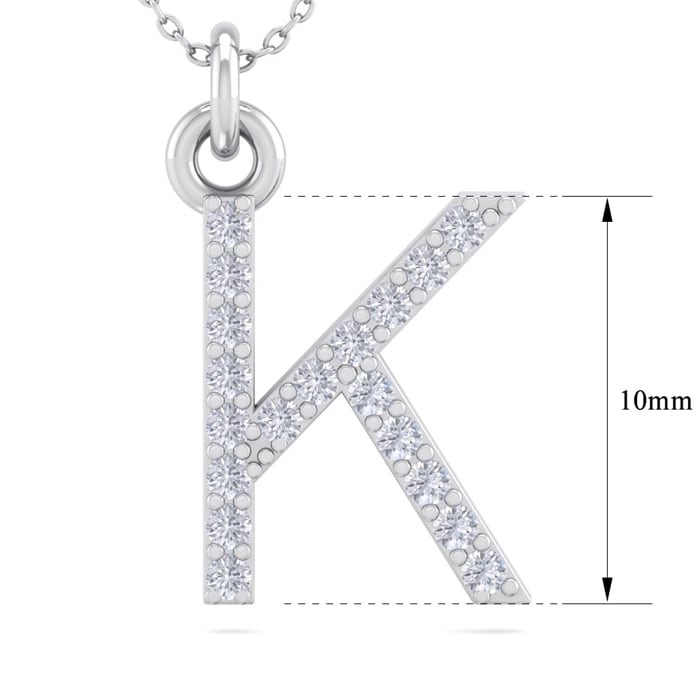 Letter K Diamond Initial Necklace In 14 Karat White Gold With 19 Diamonds