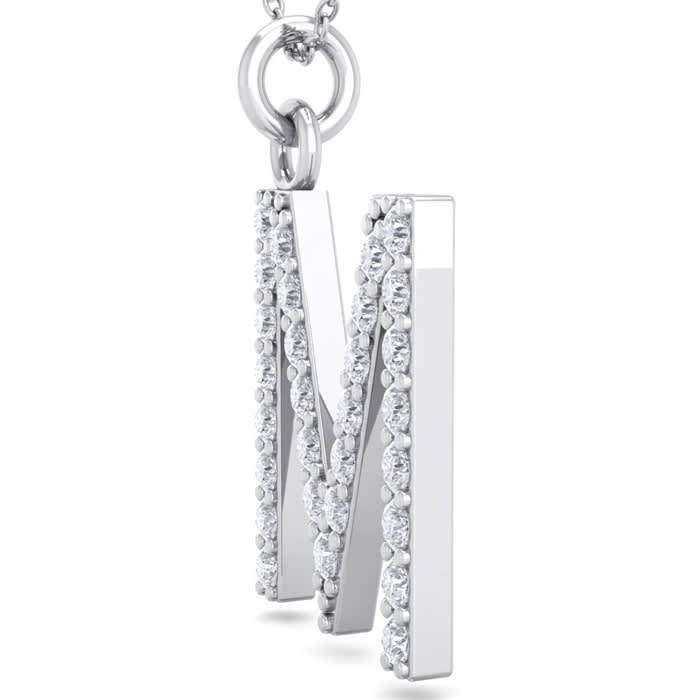 Letter M Diamond Initial Necklace In 14 Karat White Gold With 29 Diamonds