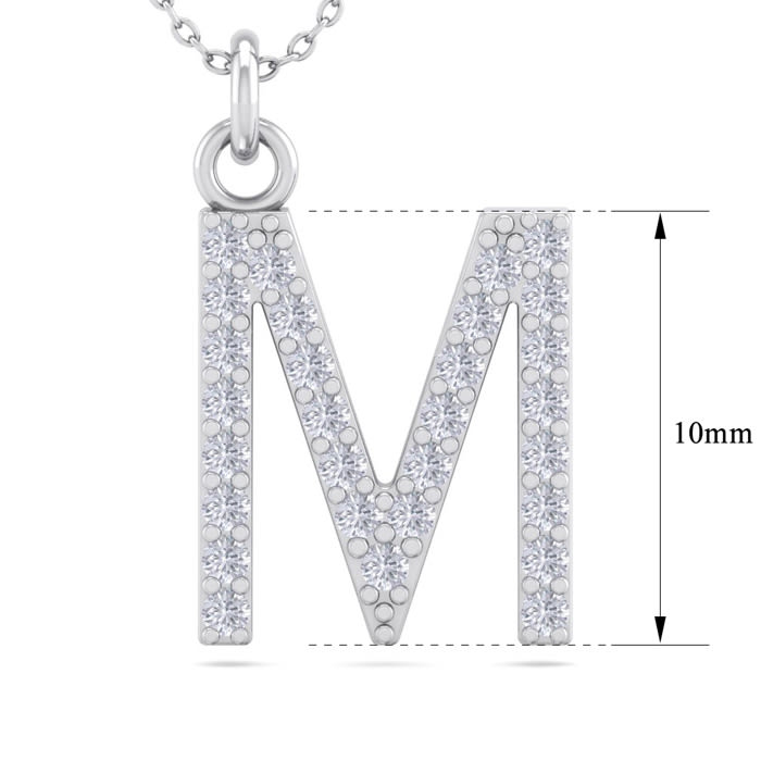 Letter M Diamond Initial Necklace In 14 Karat White Gold With 29 Diamonds