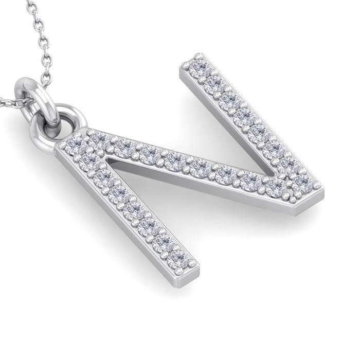 Letter N Diamond Initial Necklace In 14 Karat White Gold With 24 Diamonds