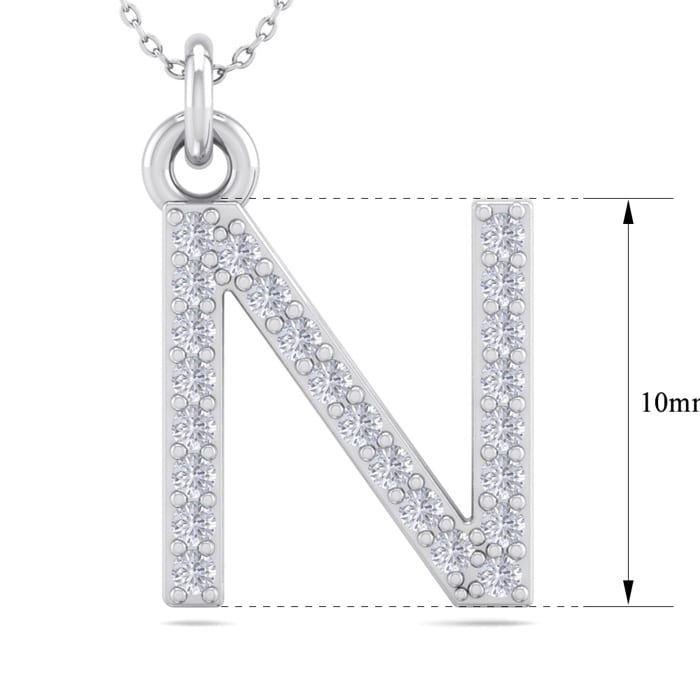 Letter N Diamond Initial Necklace In 14 Karat White Gold With 24 Diamonds