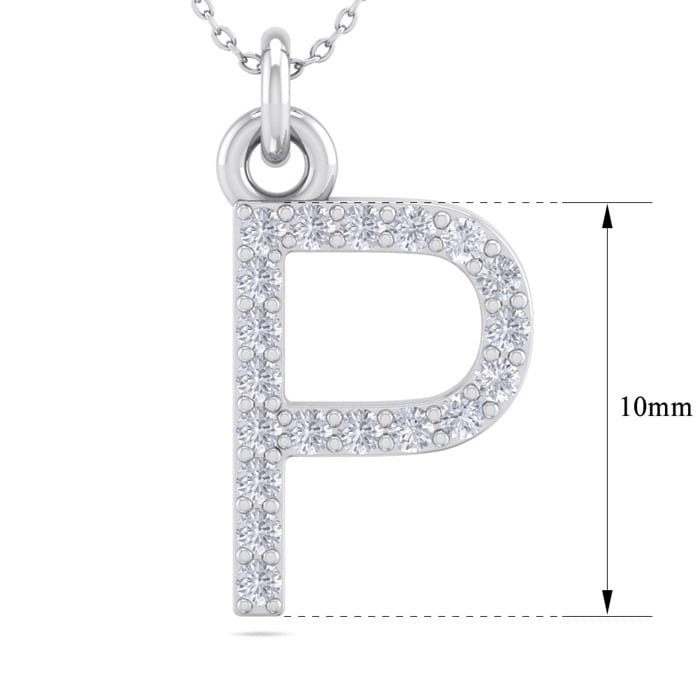 Letter P Diamond Initial Necklace In 14 Karat White Gold With 19 Diamonds