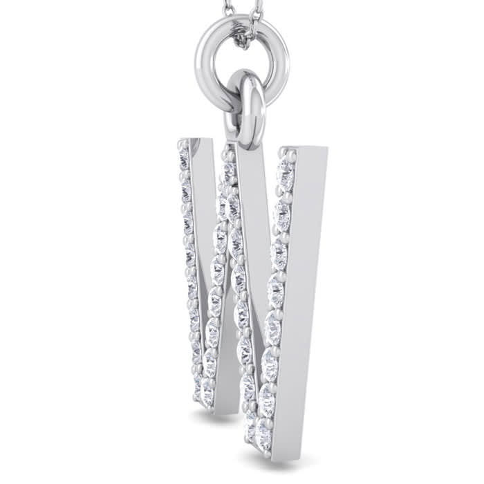Letter W Diamond Initial Necklace In 14 Karat White Gold With 31 Diamonds