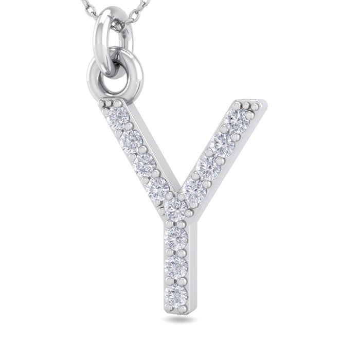 Letter Y Diamond Initial Necklace In 14 Karat White Gold With 12 Diamonds