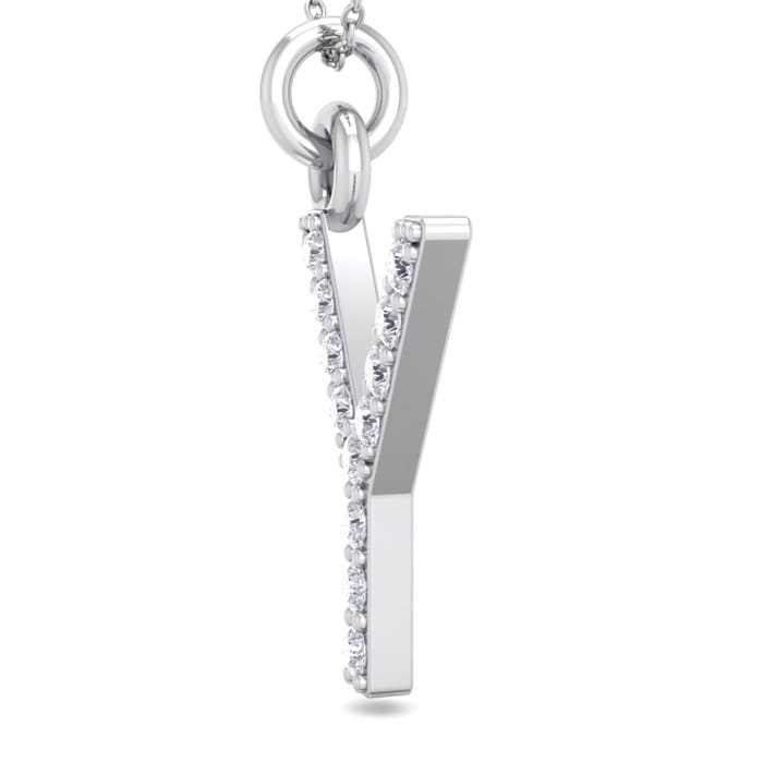 Letter Y Diamond Initial Necklace In 14 Karat White Gold With 12 Diamonds