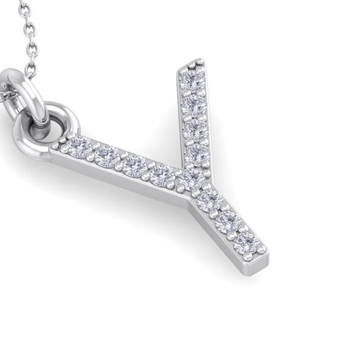 Letter Y Diamond Initial Necklace In 14 Karat White Gold With 12 Diamonds