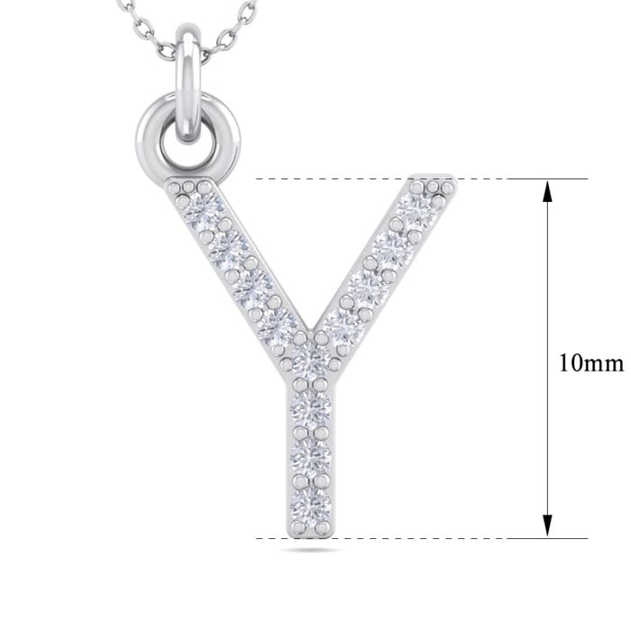 Letter Y Diamond Initial Necklace In 14 Karat White Gold With 12 Diamonds