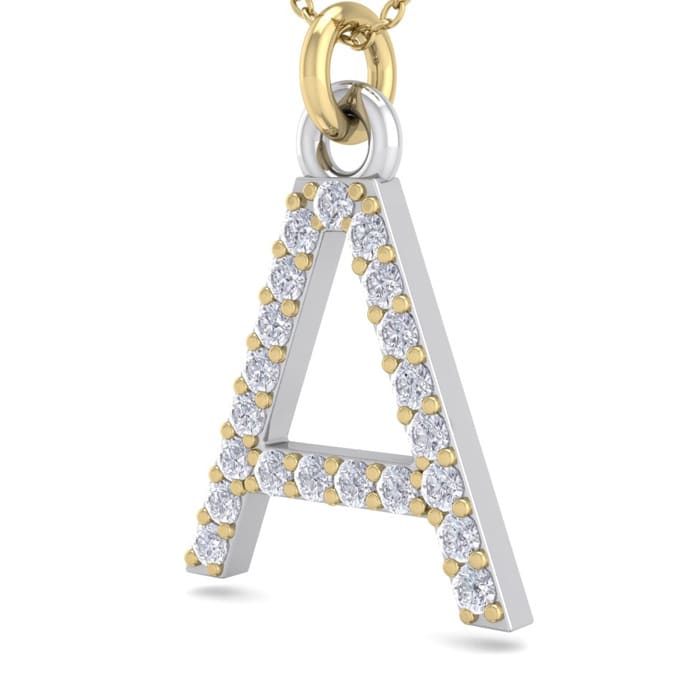 Letter A Diamond Initial Necklace In 14 Karat Yellow Gold With 21 Diamonds