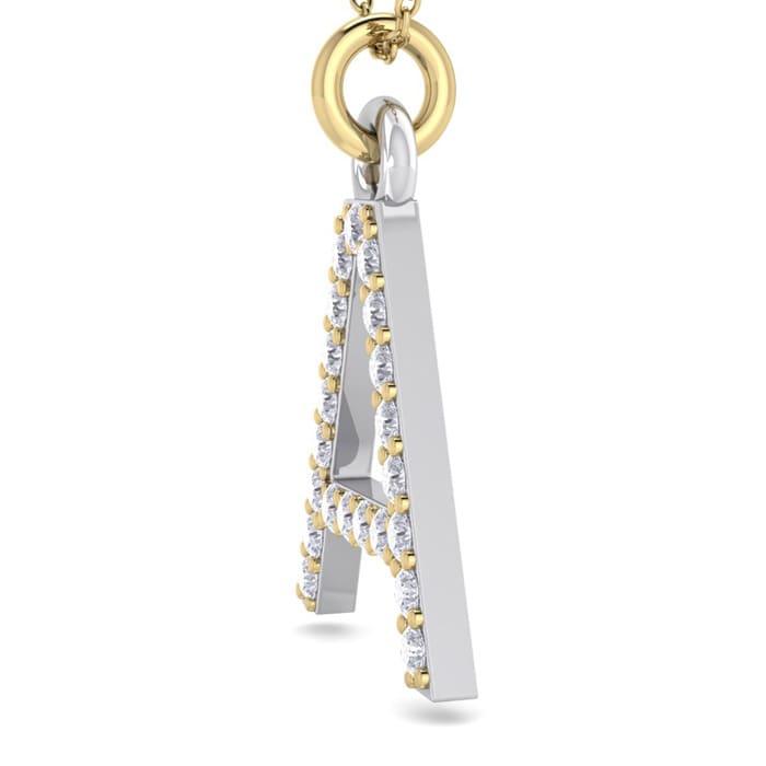 Letter A Diamond Initial Necklace In 14 Karat Yellow Gold With 21 Diamonds