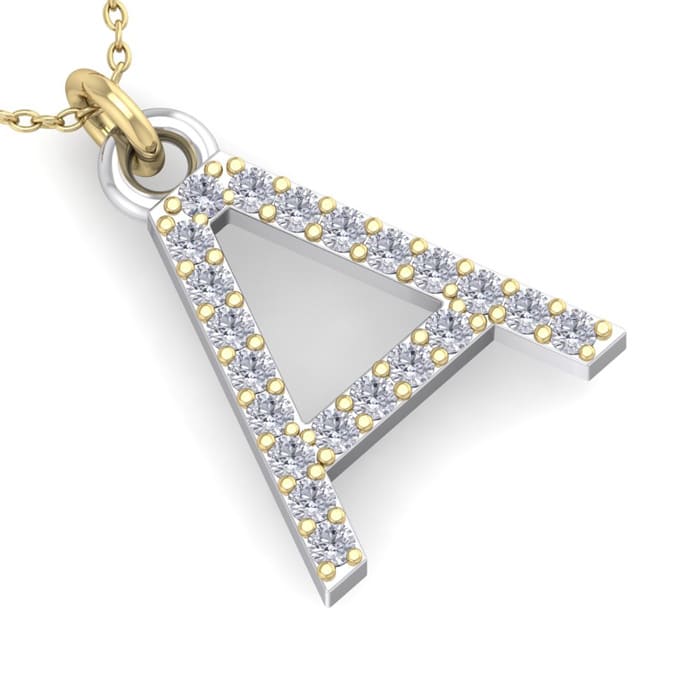 Letter A Diamond Initial Necklace In 14 Karat Yellow Gold With 21 Diamonds