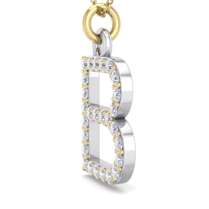 Letter B Diamond Initial Necklace In 14 Karat Yellow Gold With 27 Diamonds