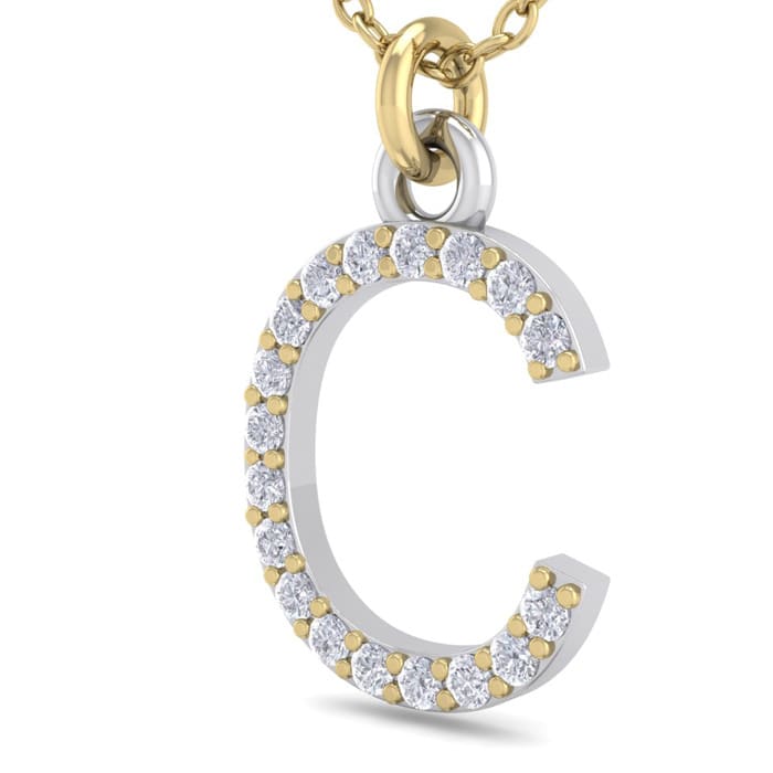 Letter C Diamond Initial Necklace In 14 Karat Yellow Gold With 18 Diamonds