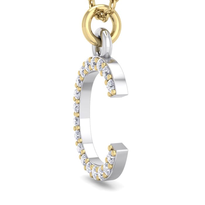 Letter C Diamond Initial Necklace In 14 Karat Yellow Gold With 18 Diamonds