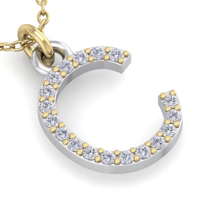 Letter C Diamond Initial Necklace In 14 Karat Yellow Gold With 18 Diamonds