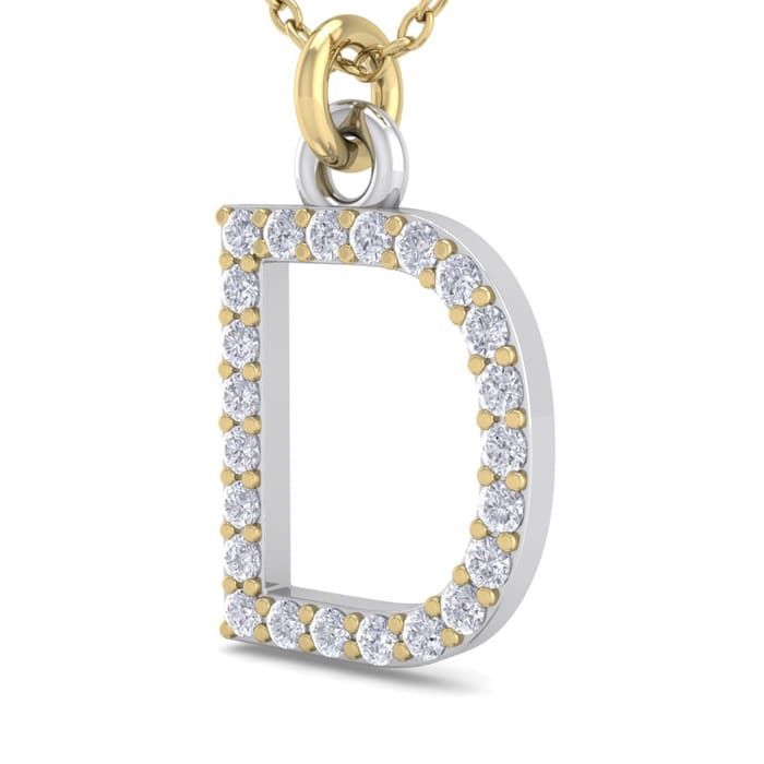 Letter D Diamond Initial Necklace In 14 Karat Yellow Gold With 23 Diamonds