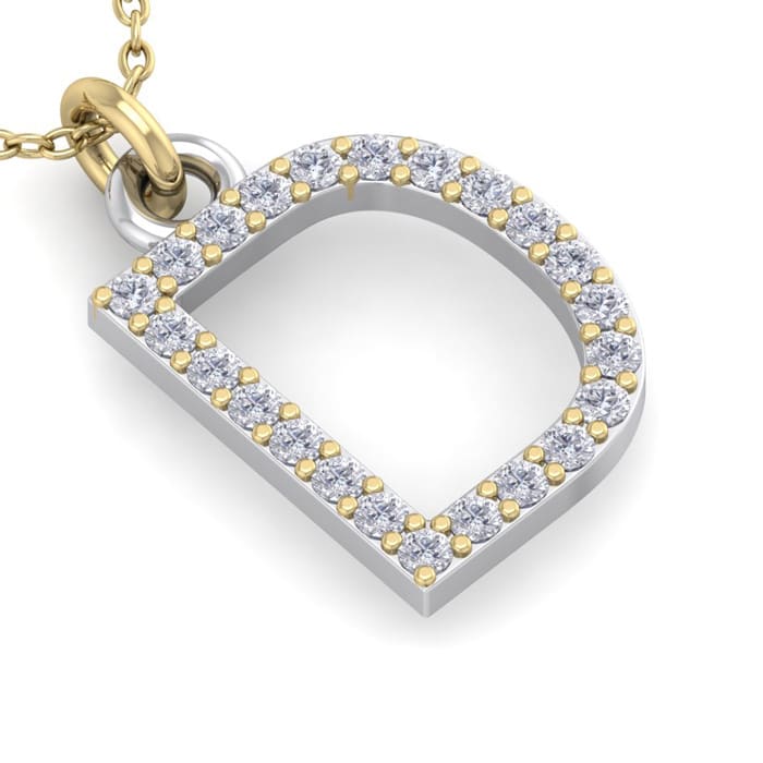 Letter D Diamond Initial Necklace In 14 Karat Yellow Gold With 23 Diamonds