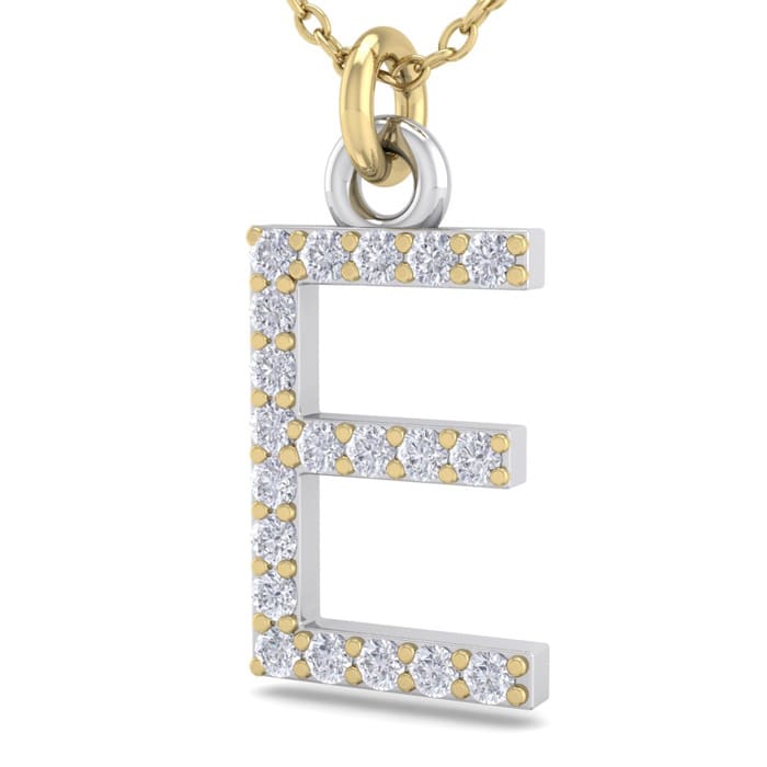 Letter E Diamond Initial Necklace In 14 Karat Yellow Gold With 20 Diamonds