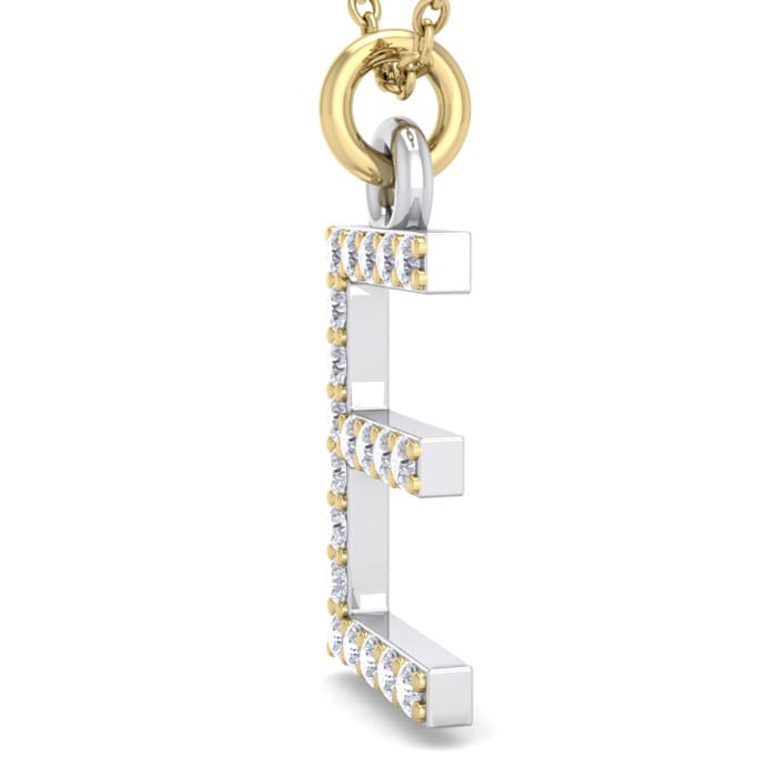 Letter E Diamond Initial Necklace In 14 Karat Yellow Gold With 20 Diamonds
