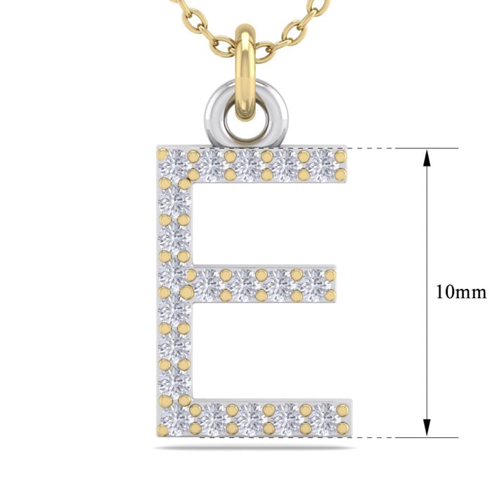 Letter E Diamond Initial Necklace In 14 Karat Yellow Gold With 20 Diamonds