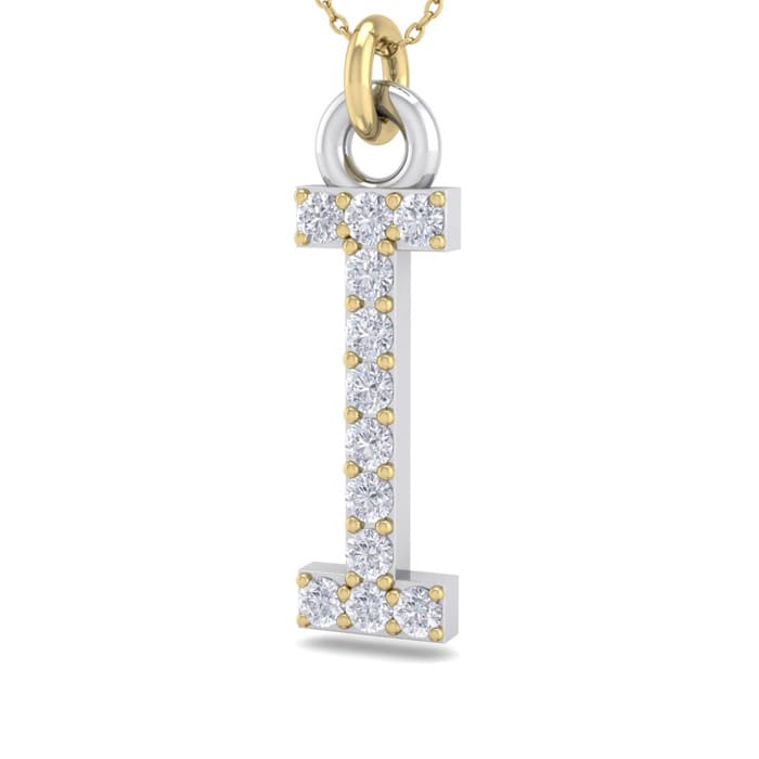 Letter I Diamond Initial Necklace In 14 Karat Yellow Gold With 12 Diamonds