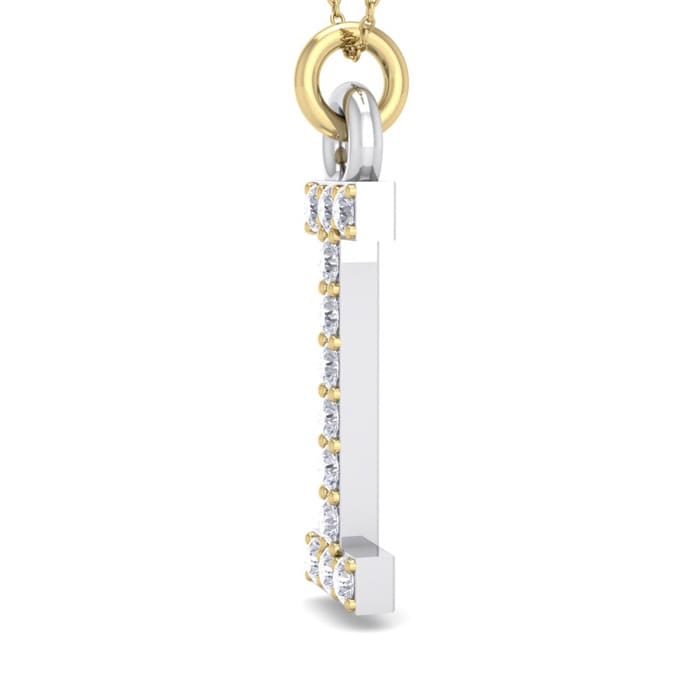 Letter I Diamond Initial Necklace In 14 Karat Yellow Gold With 12 Diamonds