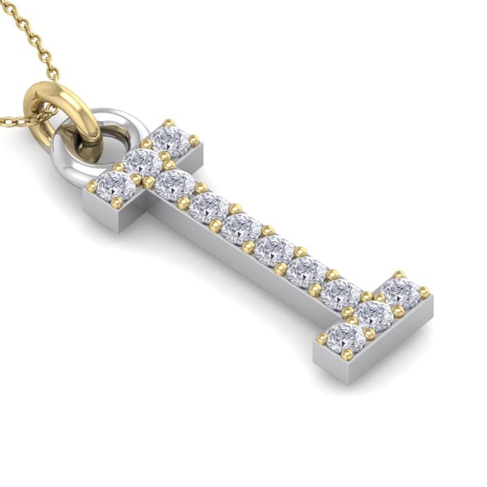 Letter I Diamond Initial Necklace In 14 Karat Yellow Gold With 12 Diamonds