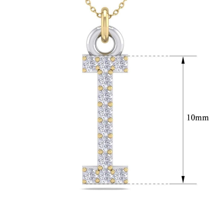 Letter I Diamond Initial Necklace In 14 Karat Yellow Gold With 12 Diamonds