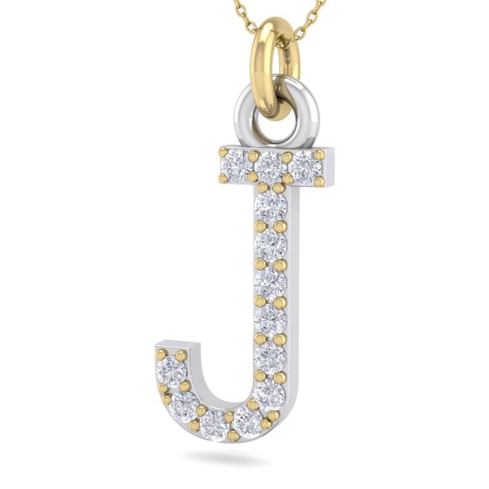 Letter J Diamond Initial Necklace In 14 Karat Yellow Gold With 13 Diamonds