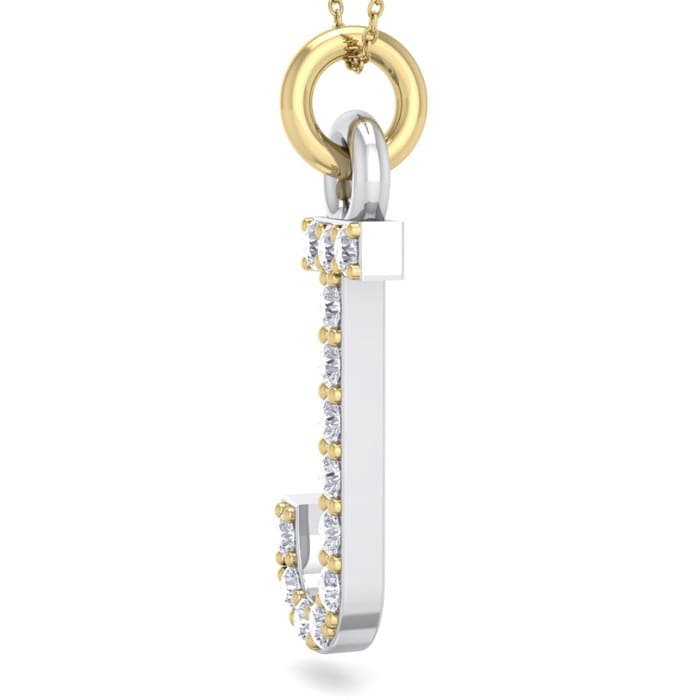 Letter J Diamond Initial Necklace In 14 Karat Yellow Gold With 13 Diamonds