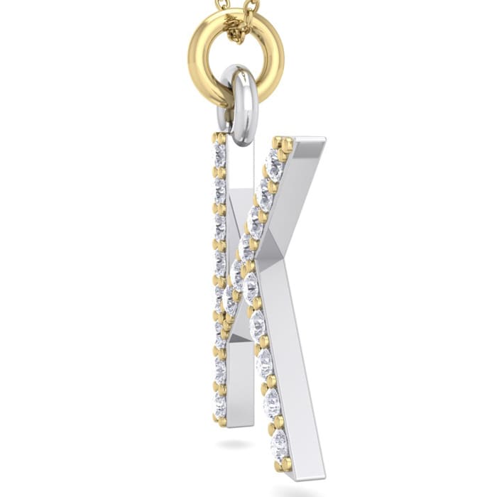 Letter K Diamond Initial Necklace In 14 Karat Yellow Gold With 19 Diamonds