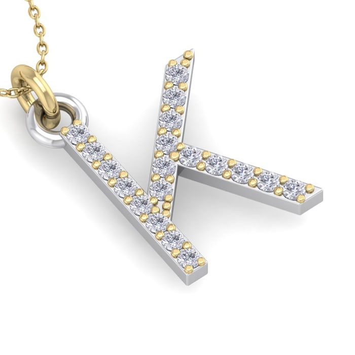 Letter K Diamond Initial Necklace In 14 Karat Yellow Gold With 19 Diamonds