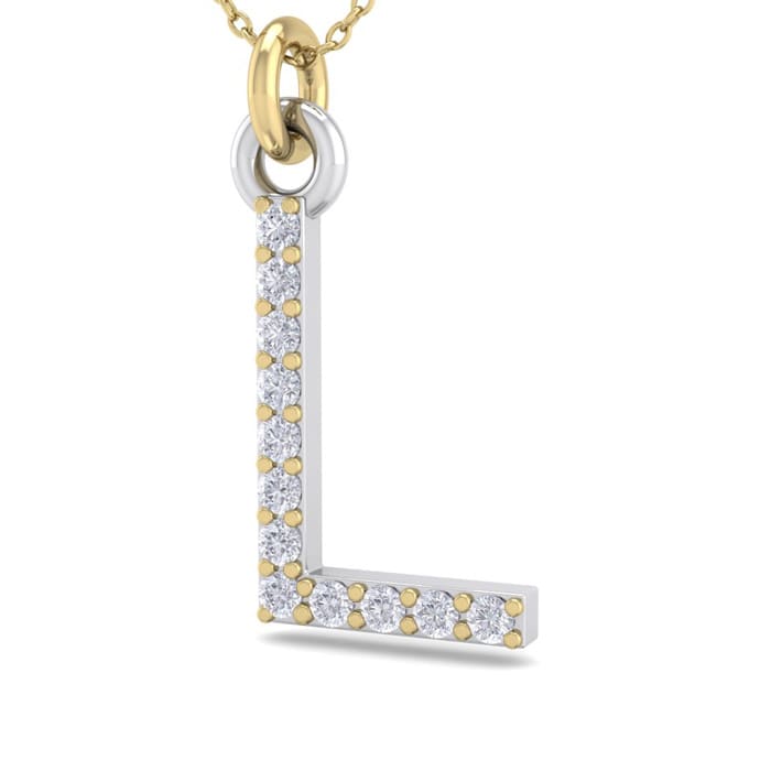 Letter L Diamond Initial Necklace In 14 Karat Yellow Gold With 12 Diamonds