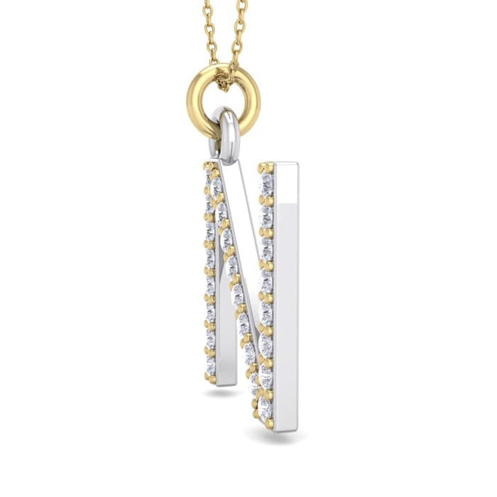 Letter N Diamond Initial Necklace In 14 Karat Yellow Gold With 24 Diamonds