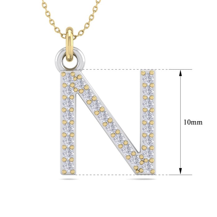 Letter N Diamond Initial Necklace In 14 Karat Yellow Gold With 24 Diamonds