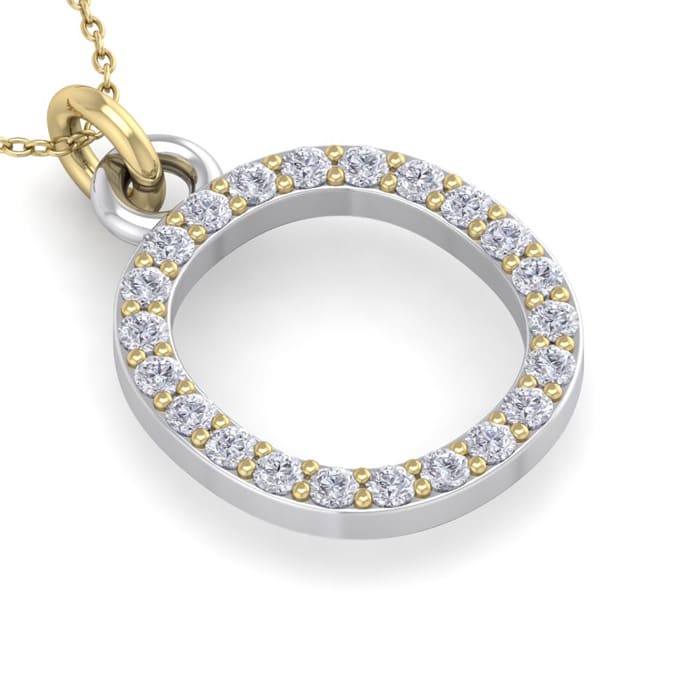 Letter O Diamond Initial Necklace In 14 Karat Yellow Gold With 22 Diamonds