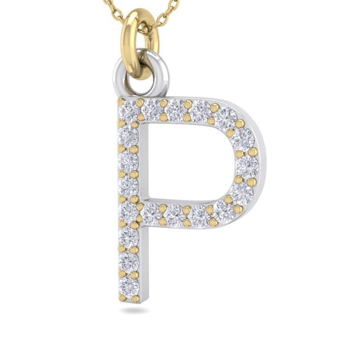 Letter P Diamond Initial Necklace In 14 Karat Yellow Gold With 19 Diamonds