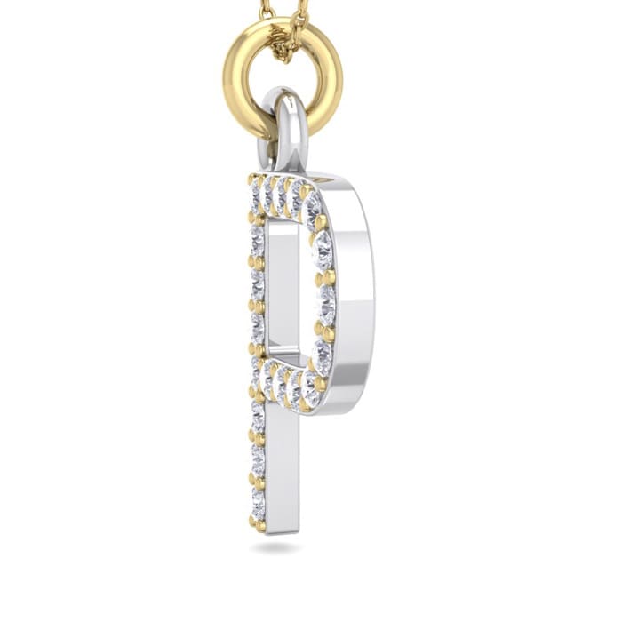 Letter P Diamond Initial Necklace In 14 Karat Yellow Gold With 19 Diamonds