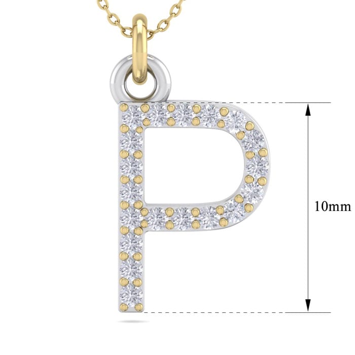 Letter P Diamond Initial Necklace In 14 Karat Yellow Gold With 19 Diamonds