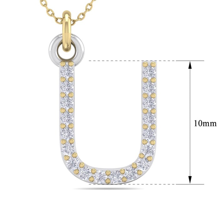 Letter U Diamond Initial Necklace In 14 Karat Yellow Gold With 18 Diamonds