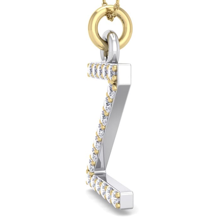 Letter Z Diamond Initial Necklace In 14 Karat Yellow Gold With 18 Diamonds