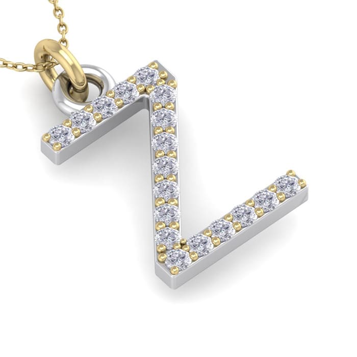 Letter Z Diamond Initial Necklace In 14 Karat Yellow Gold With 18 Diamonds