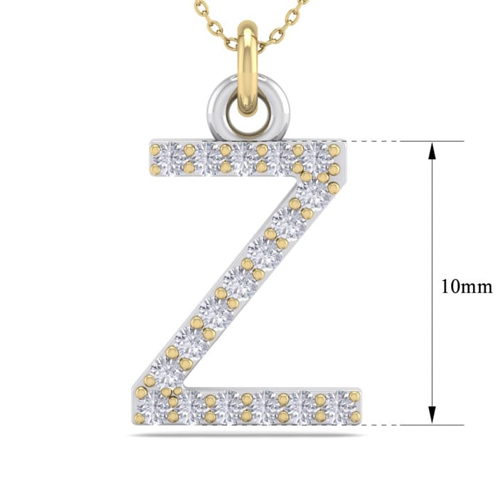 Letter Z Diamond Initial Necklace In 14 Karat Yellow Gold With 18 Diamonds