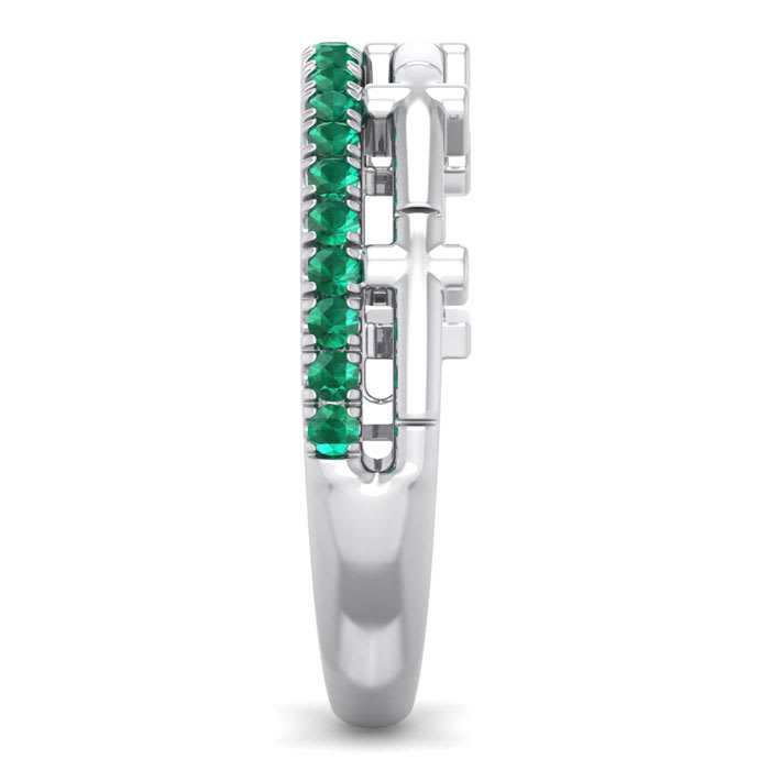 1/3 Carat Emerald Cross Wedding Band In 14 Karat White Gold