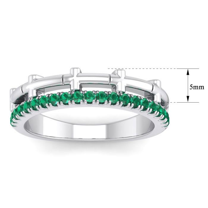 1/3 Carat Emerald Cross Wedding Band In 14 Karat White Gold
