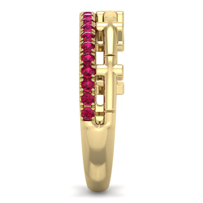 1/3 Carat Ruby Cross Wedding Band In 14 Karat Yellow Gold